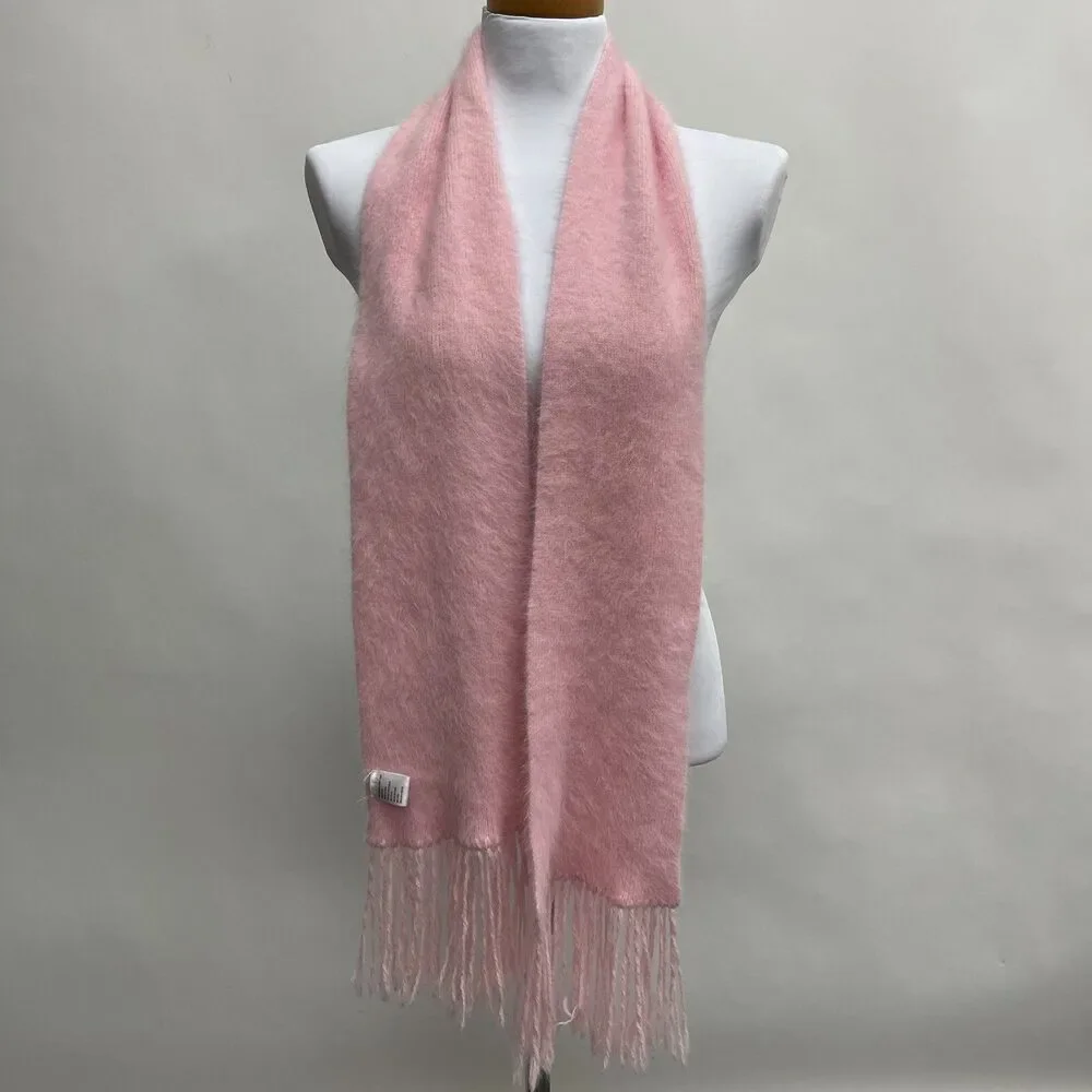 Angora Rabbit Hair Blend Scarf Pink‎ Fringe